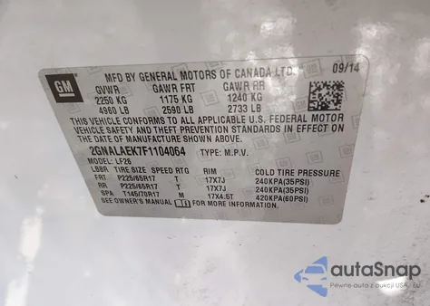2015 Chevrolet Equinox Ls from USA, damaged, VIN 2GNALAEK7F1104064